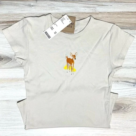 BNWT: Cute Deer Graphic Tee by Future State for Urban Outfitters Small in Ivory - Picture 4 of 6